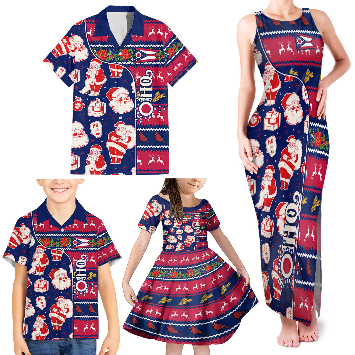 Custom Ohio Christmas Family Matching Tank Maxi Dress and Hawaiian Shirt Santa Claus Pattern Unique Style - Wonder Print Shop