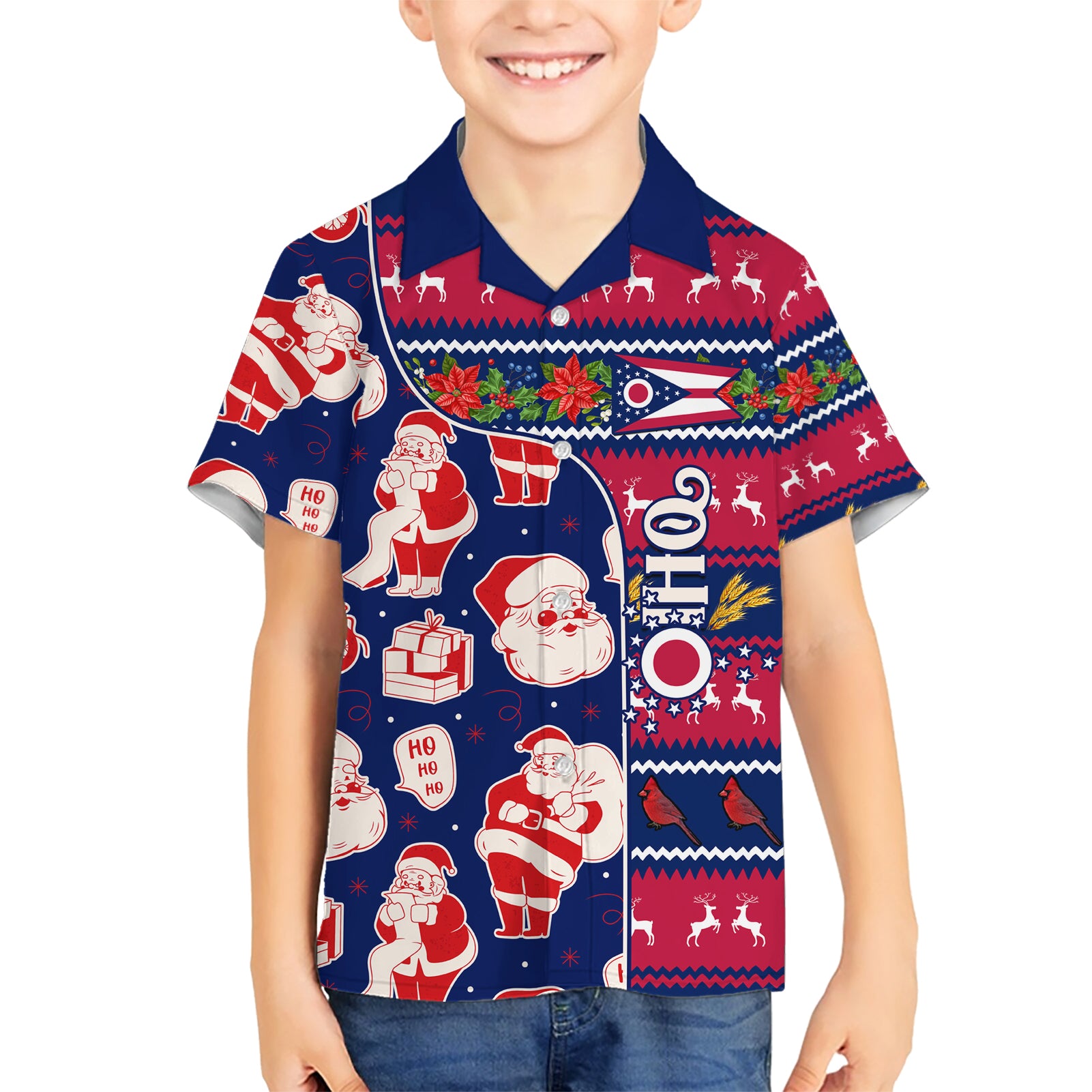 Custom Ohio Christmas Kid Hawaiian Shirt Santa Claus Pattern Unique Style - Wonder Print Shop