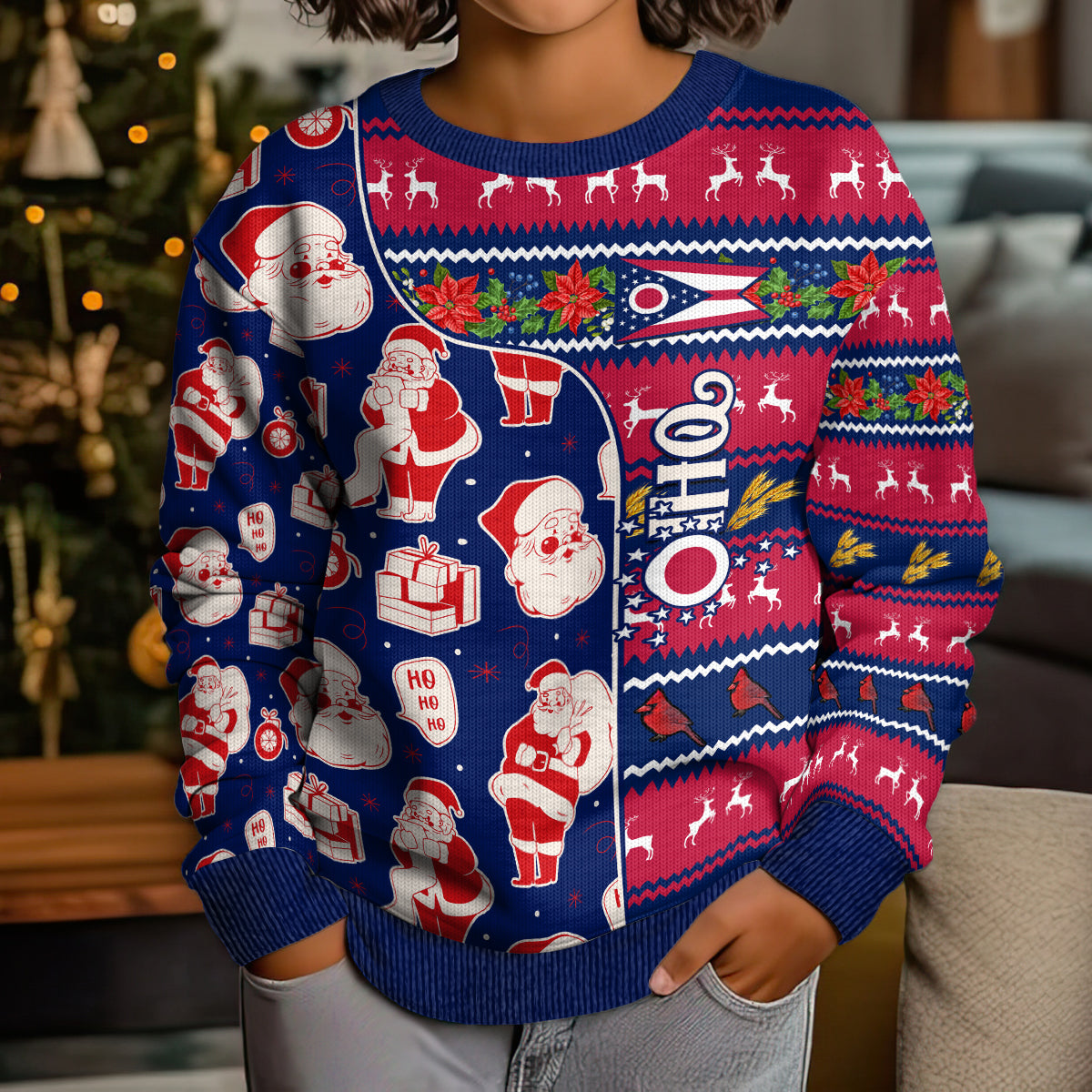 Custom Ohio Christmas Kid Ugly Christmas Sweater Santa Claus Pattern Unique Style - Wonder Print Shop