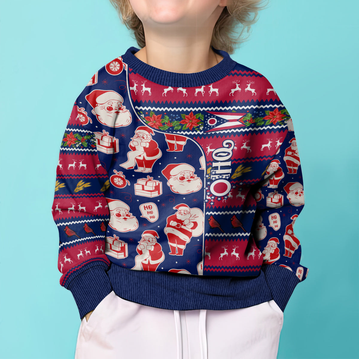 Custom Ohio Christmas Kid Ugly Christmas Sweater Santa Claus Pattern Unique Style - Wonder Print Shop