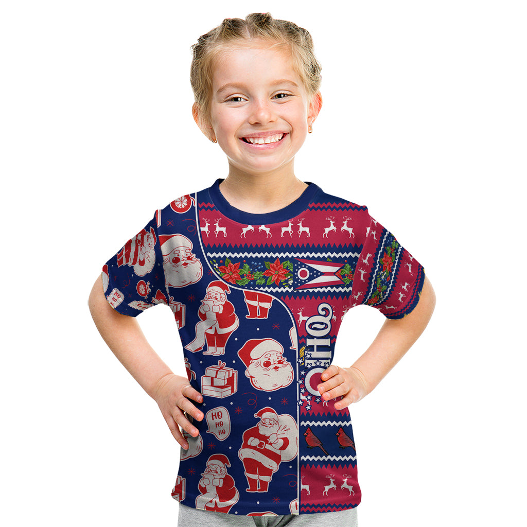 Custom Ohio Christmas Kid T Shirt Santa Claus Pattern Unique Style - Wonder Print Shop