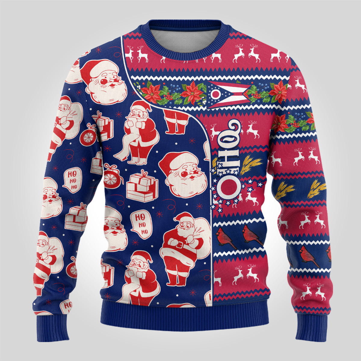 Custom Ohio Christmas Ugly Christmas Sweater Santa Claus Pattern Unique Style - Wonder Print Shop