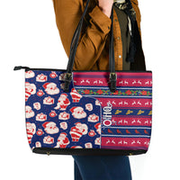 Custom Ohio Christmas Leather Tote Bag Santa Claus Pattern Unique Style - Wonder Print Shop