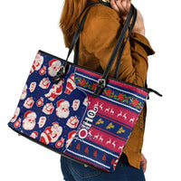 Custom Ohio Christmas Leather Tote Bag Santa Claus Pattern Unique Style - Wonder Print Shop