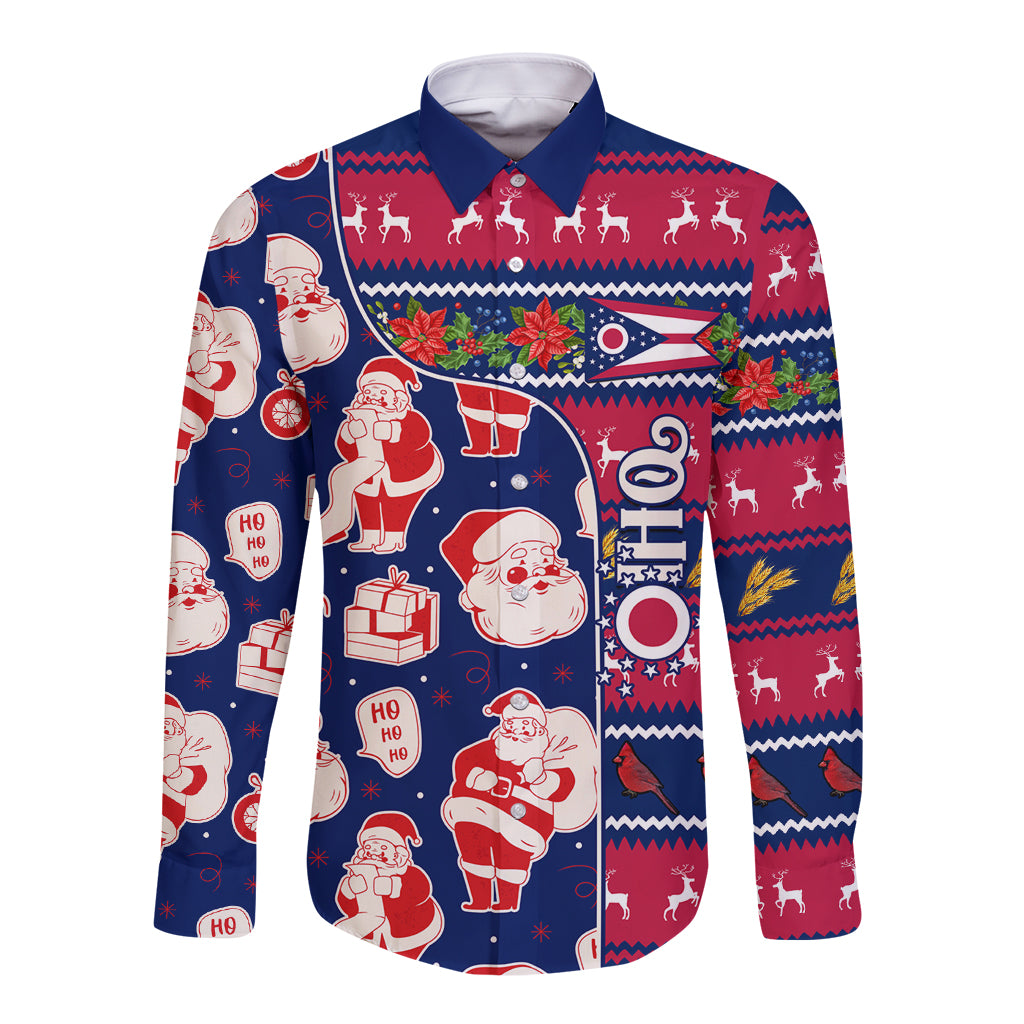 Custom Ohio Christmas Long Sleeve Button Shirt Santa Claus Pattern Unique Style - Wonder Print Shop