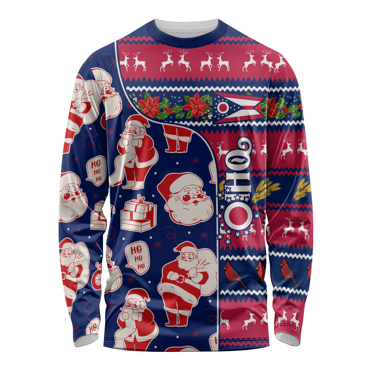 Custom Ohio Christmas Long Sleeve Shirt Santa Claus Pattern Unique Style - Wonder Print Shop