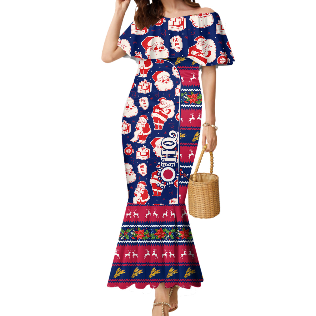 Custom Ohio Christmas Mermaid Dress Santa Claus Pattern Unique Style - Wonder Print Shop