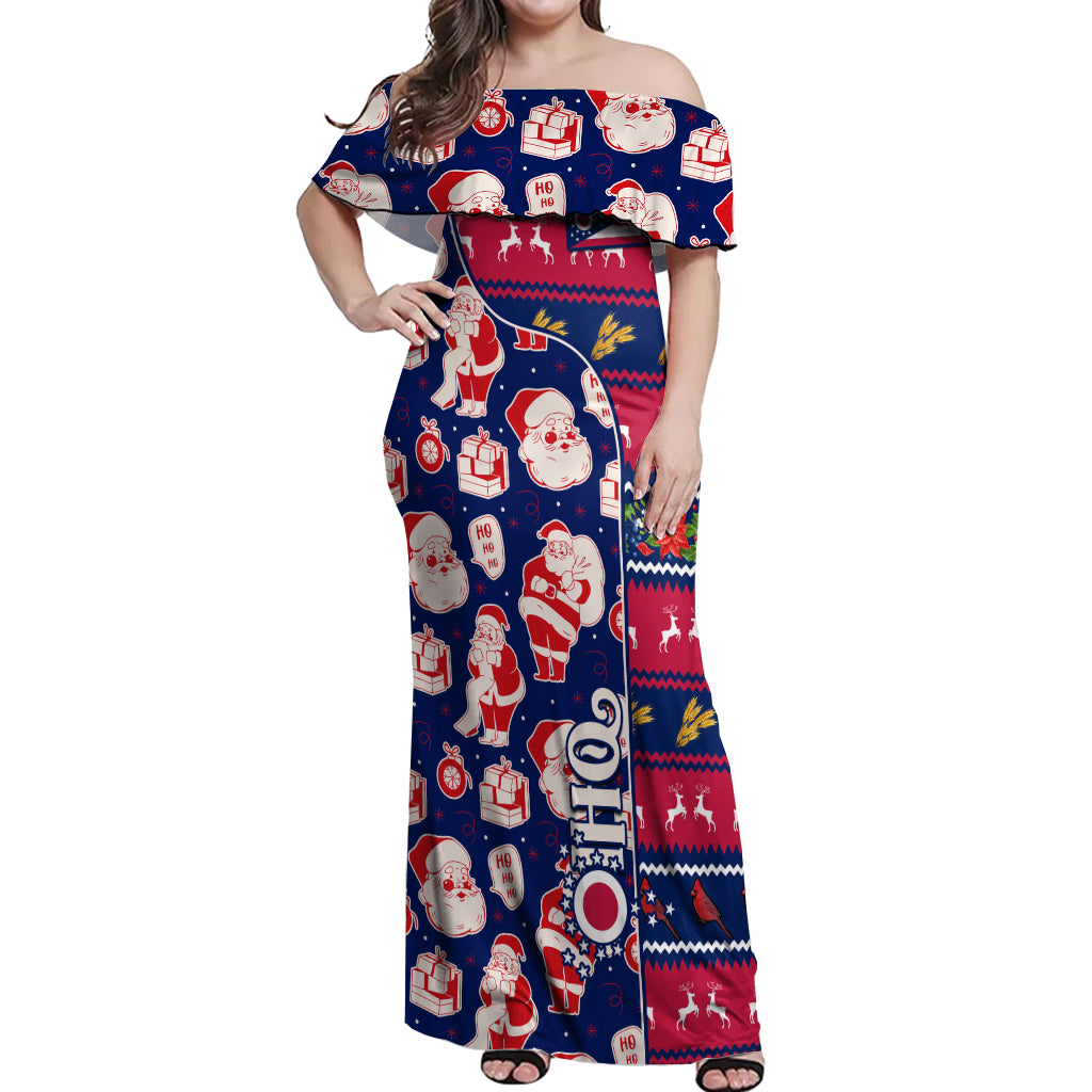 Custom Ohio Christmas Off Shoulder Maxi Dress Santa Claus Pattern Unique Style - Wonder Print Shop