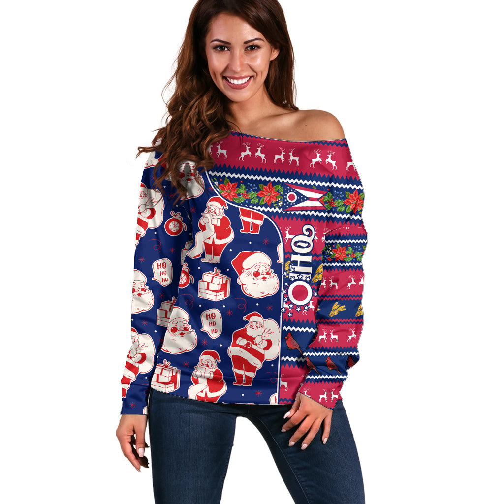 Custom Ohio Christmas Off Shoulder Sweater Santa Claus Pattern Unique Style - Wonder Print Shop