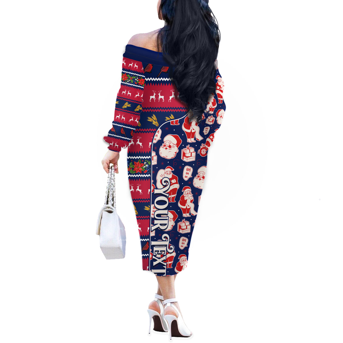Custom Ohio Christmas Off The Shoulder Long Sleeve Dress Santa Claus Pattern Unique Style - Wonder Print Shop