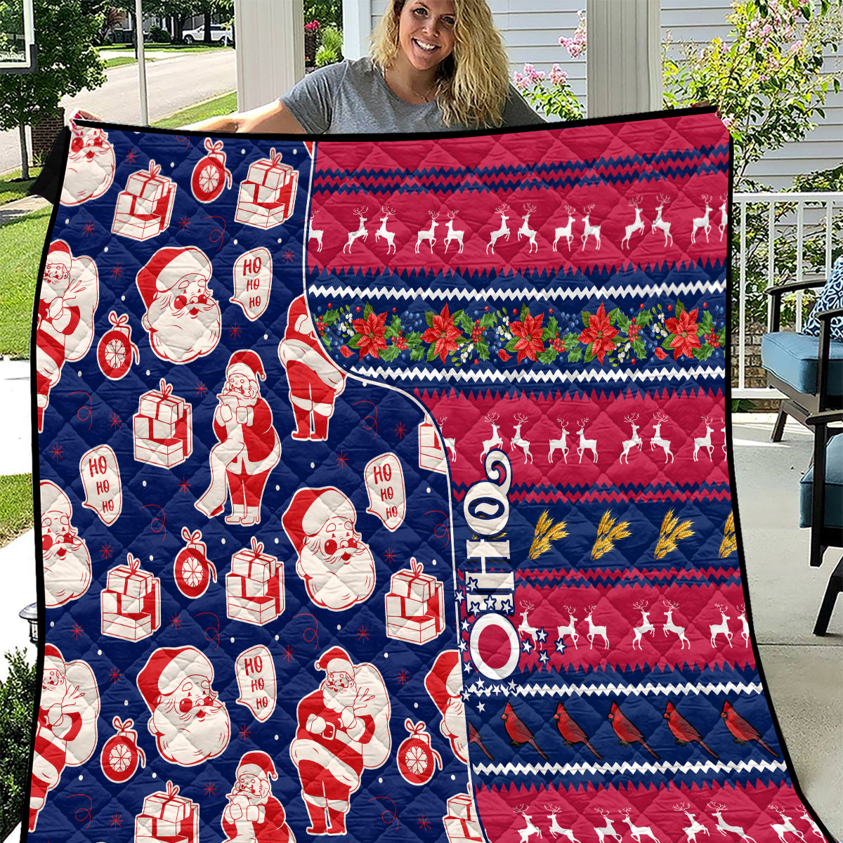 Custom Ohio Christmas Quilt Santa Claus Pattern Unique Style - Wonder Print Shop