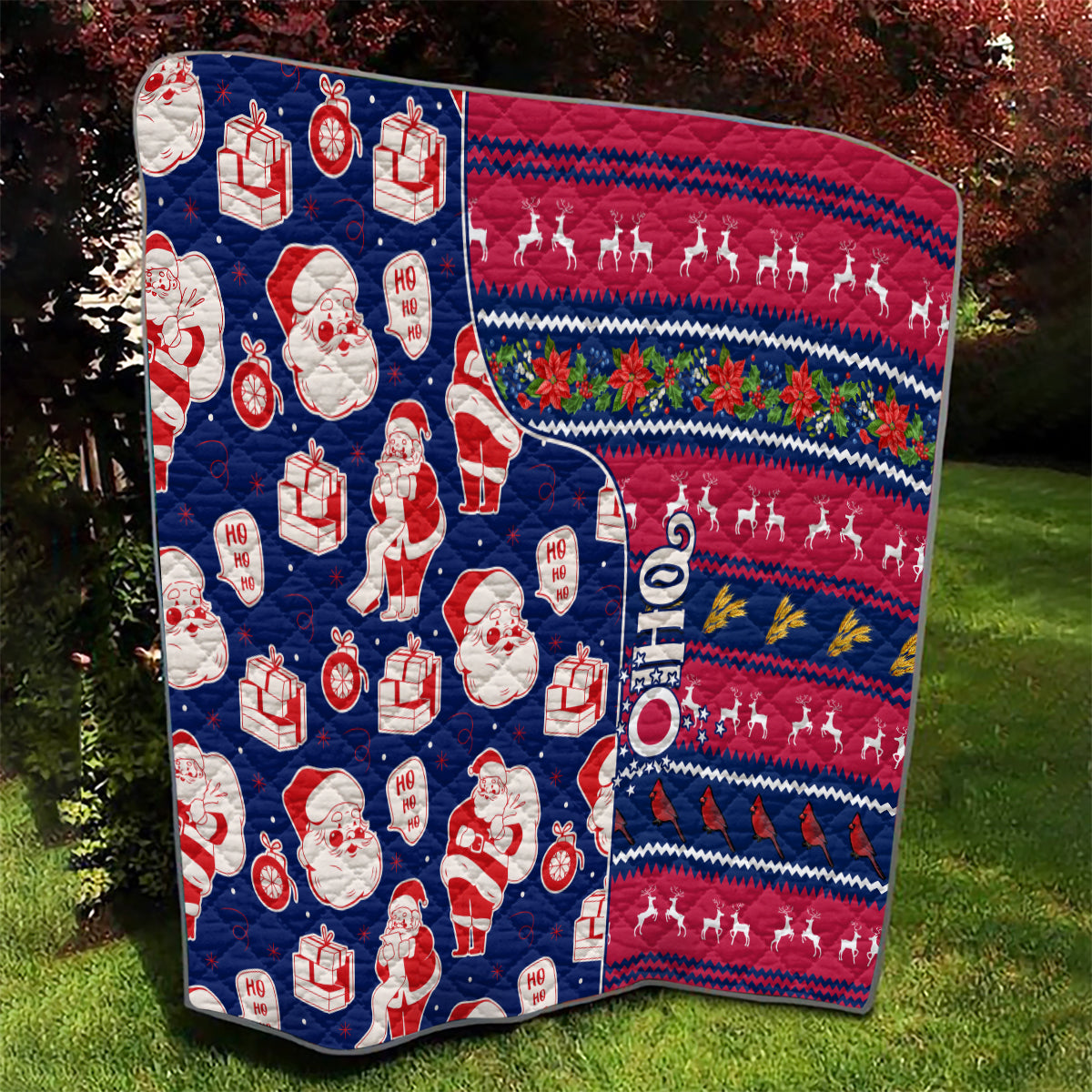 Custom Ohio Christmas Quilt Santa Claus Pattern Unique Style - Wonder Print Shop