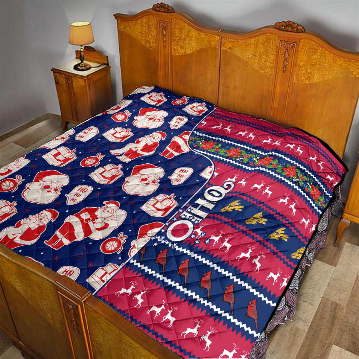 Custom Ohio Christmas Quilt Santa Claus Pattern Unique Style - Wonder Print Shop