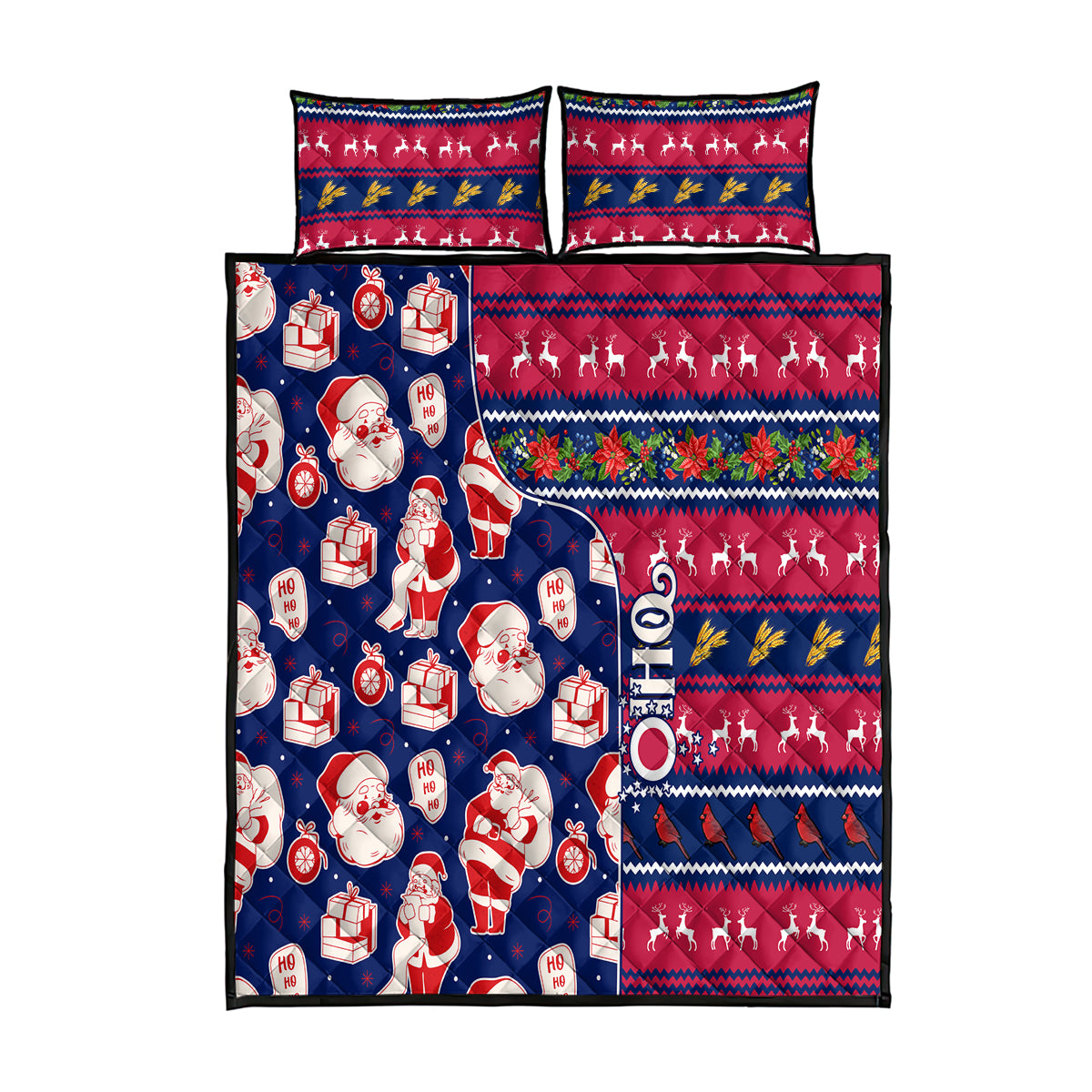 Custom Ohio Christmas Quilt Bed Set Santa Claus Pattern Unique Style - Wonder Print Shop