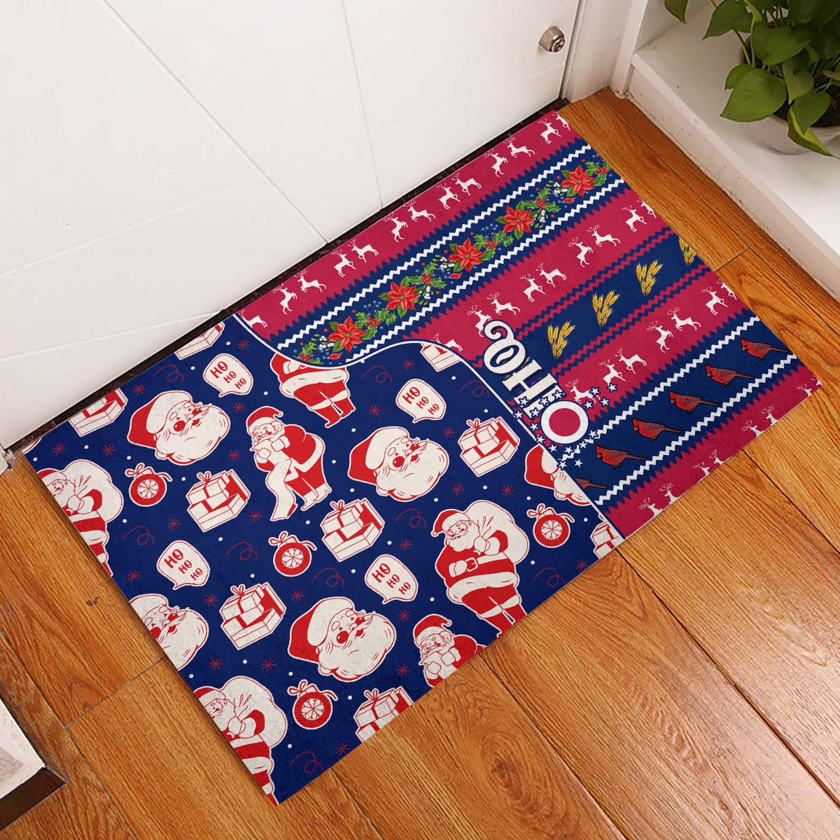 Custom Ohio Christmas Rubber Doormat Santa Claus Pattern Unique Style - Wonder Print Shop