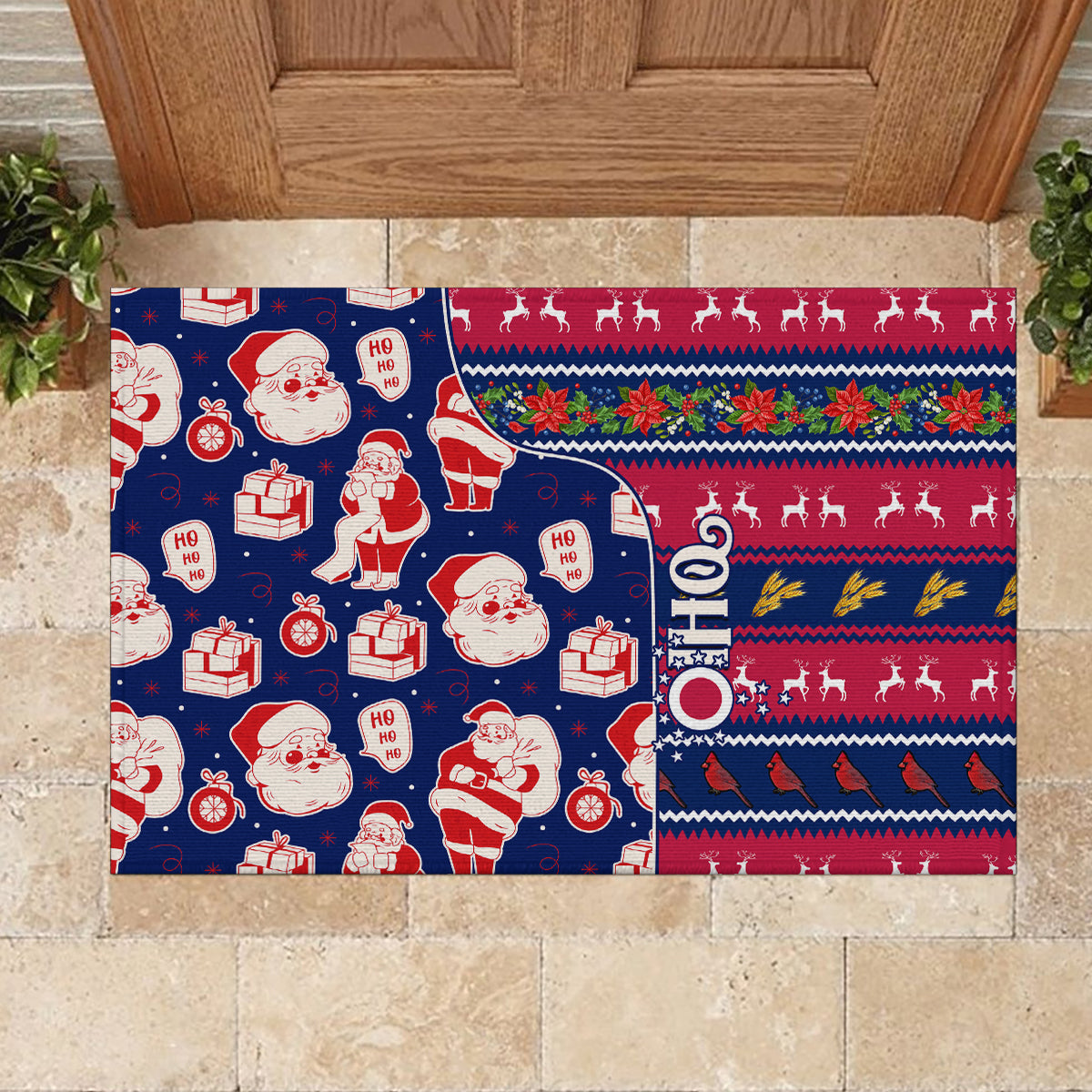 Custom Ohio Christmas Rubber Doormat Santa Claus Pattern Unique Style - Wonder Print Shop