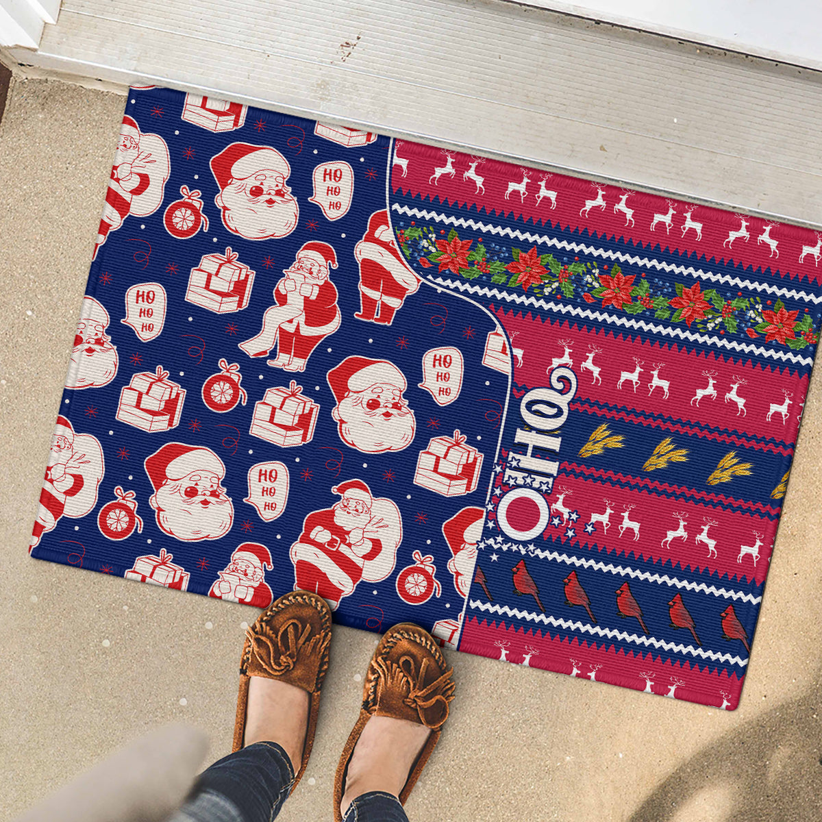 Custom Ohio Christmas Rubber Doormat Santa Claus Pattern Unique Style - Wonder Print Shop