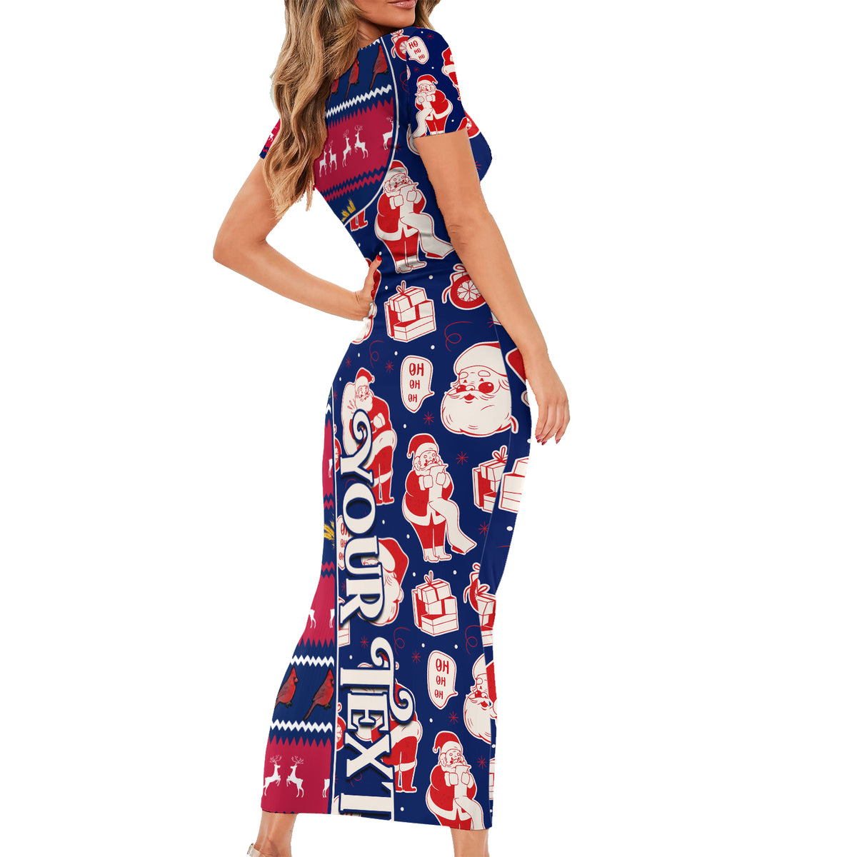 Custom Ohio Christmas Short Sleeve Bodycon Dress Santa Claus Pattern Unique Style - Wonder Print Shop
