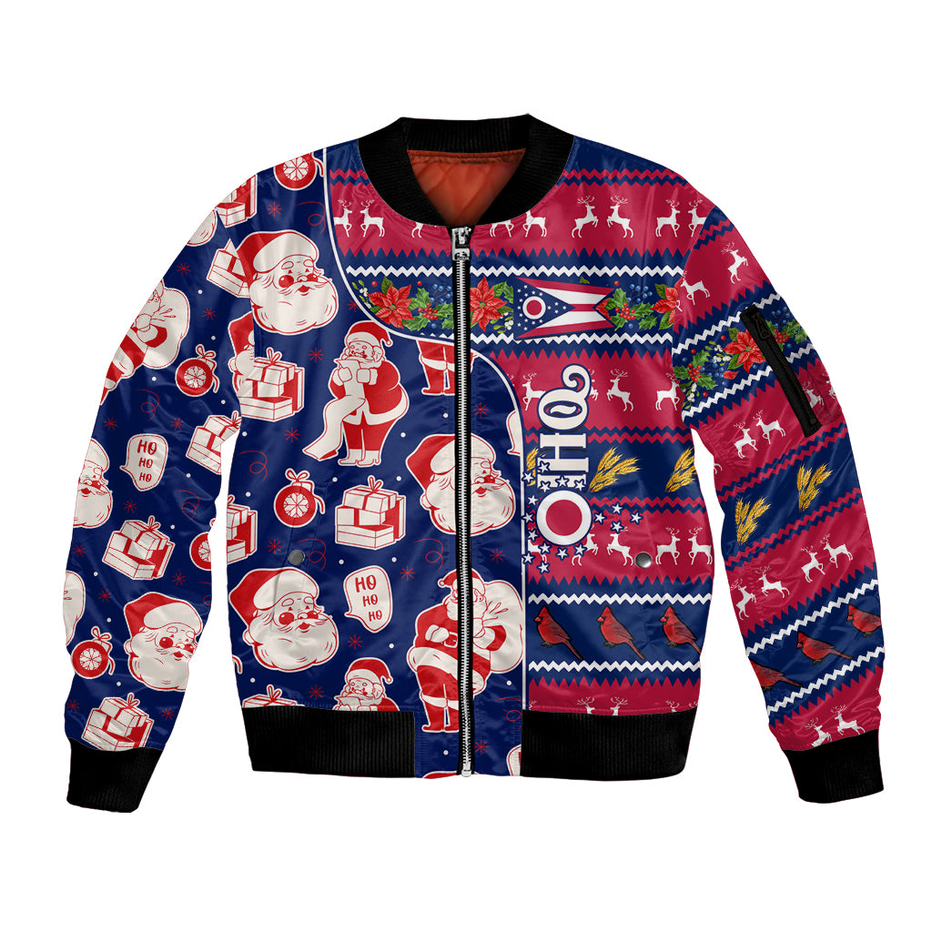Custom Ohio Christmas Sleeve Zip Bomber Jacket Santa Claus Pattern Unique Style - Wonder Print Shop