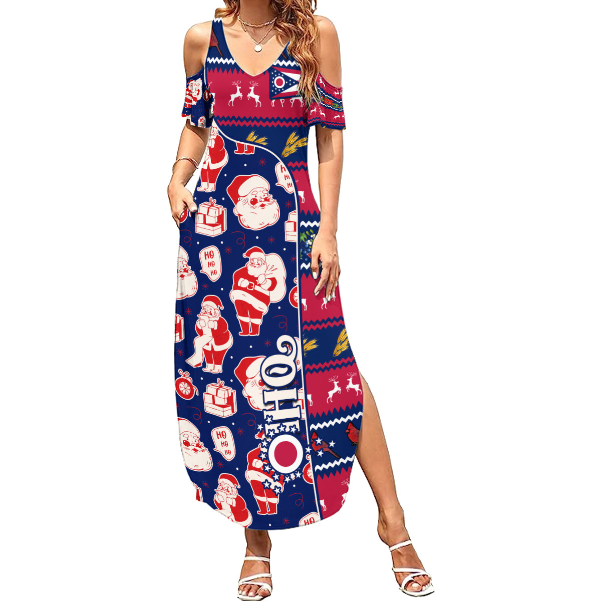 Custom Ohio Christmas Summer Maxi Dress Santa Claus Pattern Unique Style - Wonder Print Shop