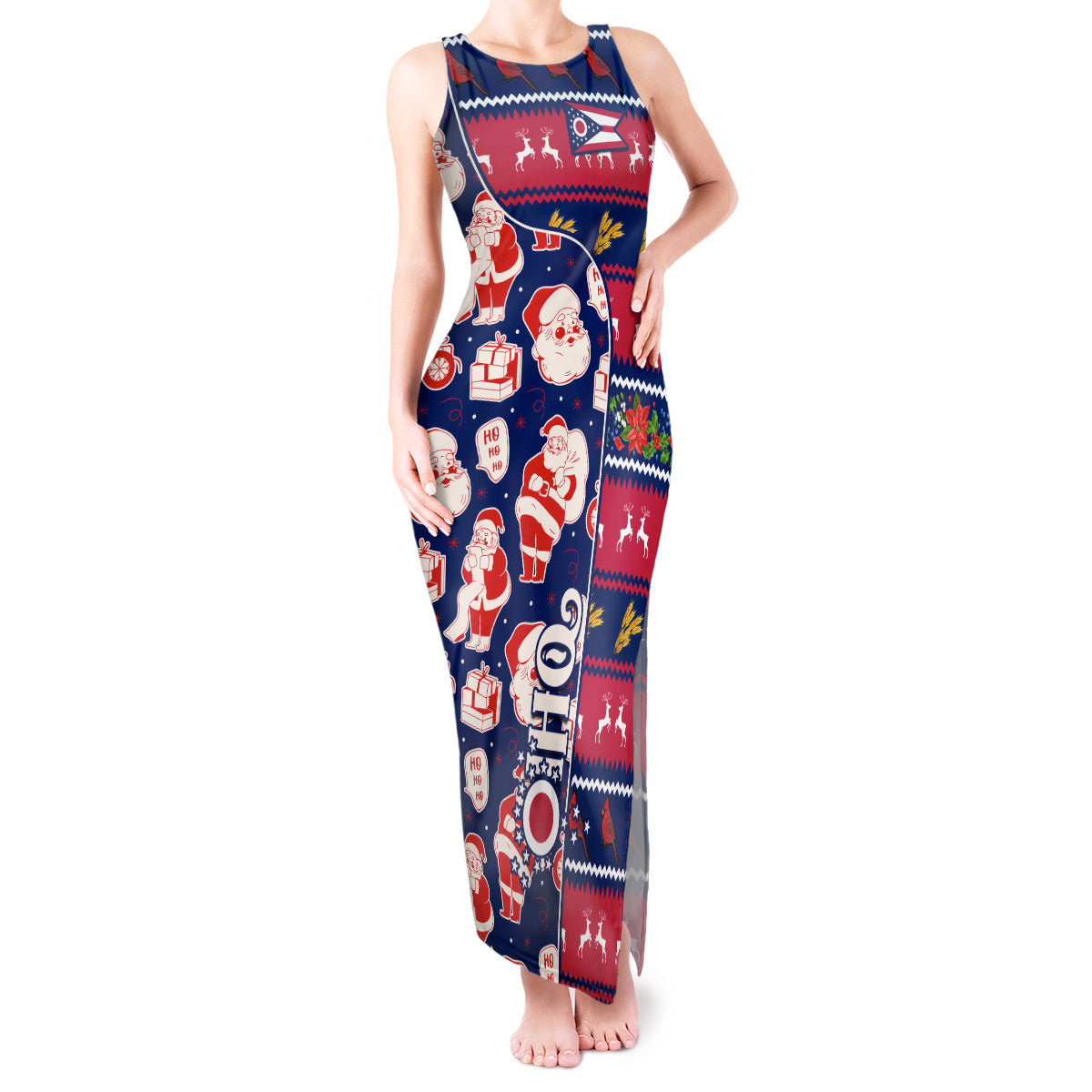 Custom Ohio Christmas Tank Maxi Dress Santa Claus Pattern Unique Style - Wonder Print Shop