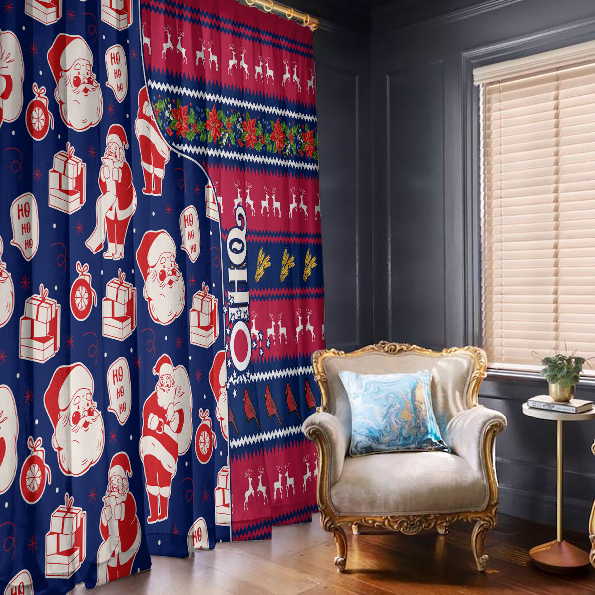 Custom Ohio Christmas Window Curtain Santa Claus Pattern Unique Style - Wonder Print Shop
