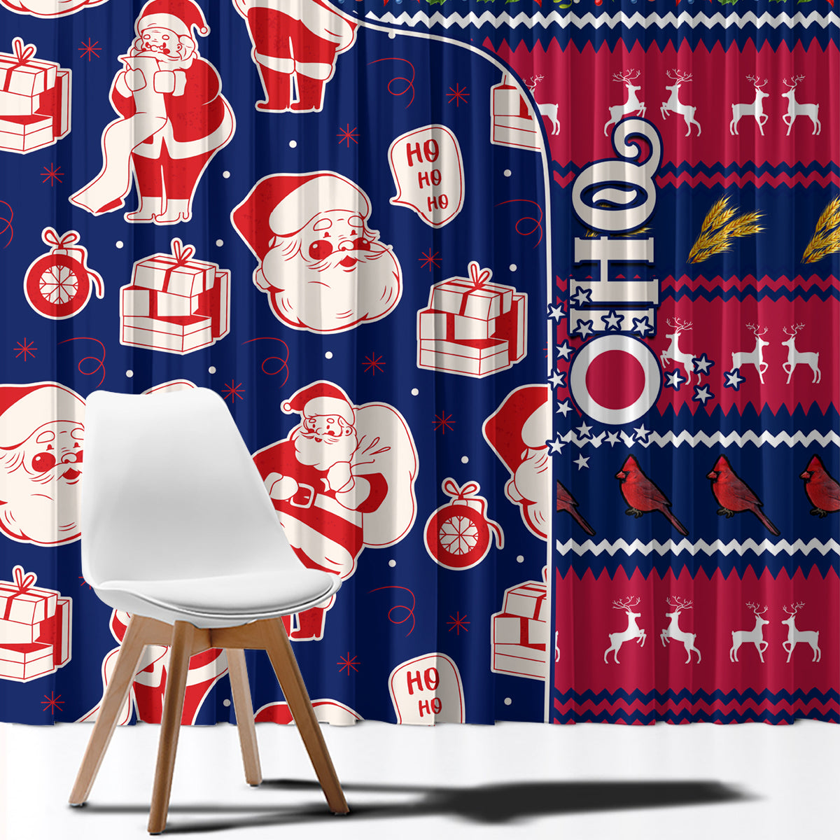 Custom Ohio Christmas Window Curtain Santa Claus Pattern Unique Style - Wonder Print Shop