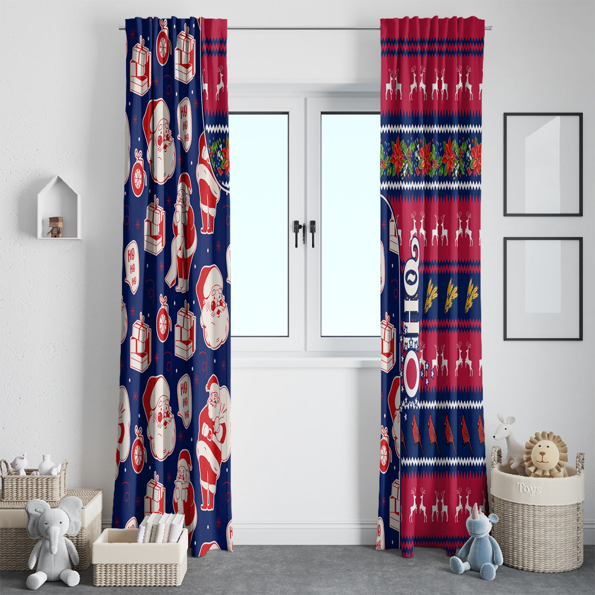 Custom Ohio Christmas Window Curtain Santa Claus Pattern Unique Style - Wonder Print Shop