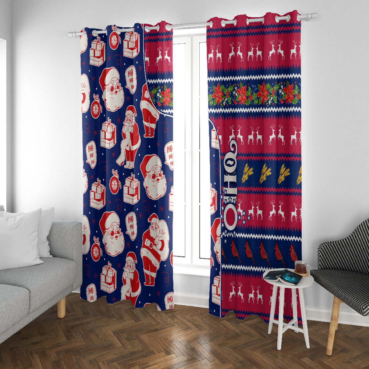Custom Ohio Christmas Window Curtain Santa Claus Pattern Unique Style - Wonder Print Shop