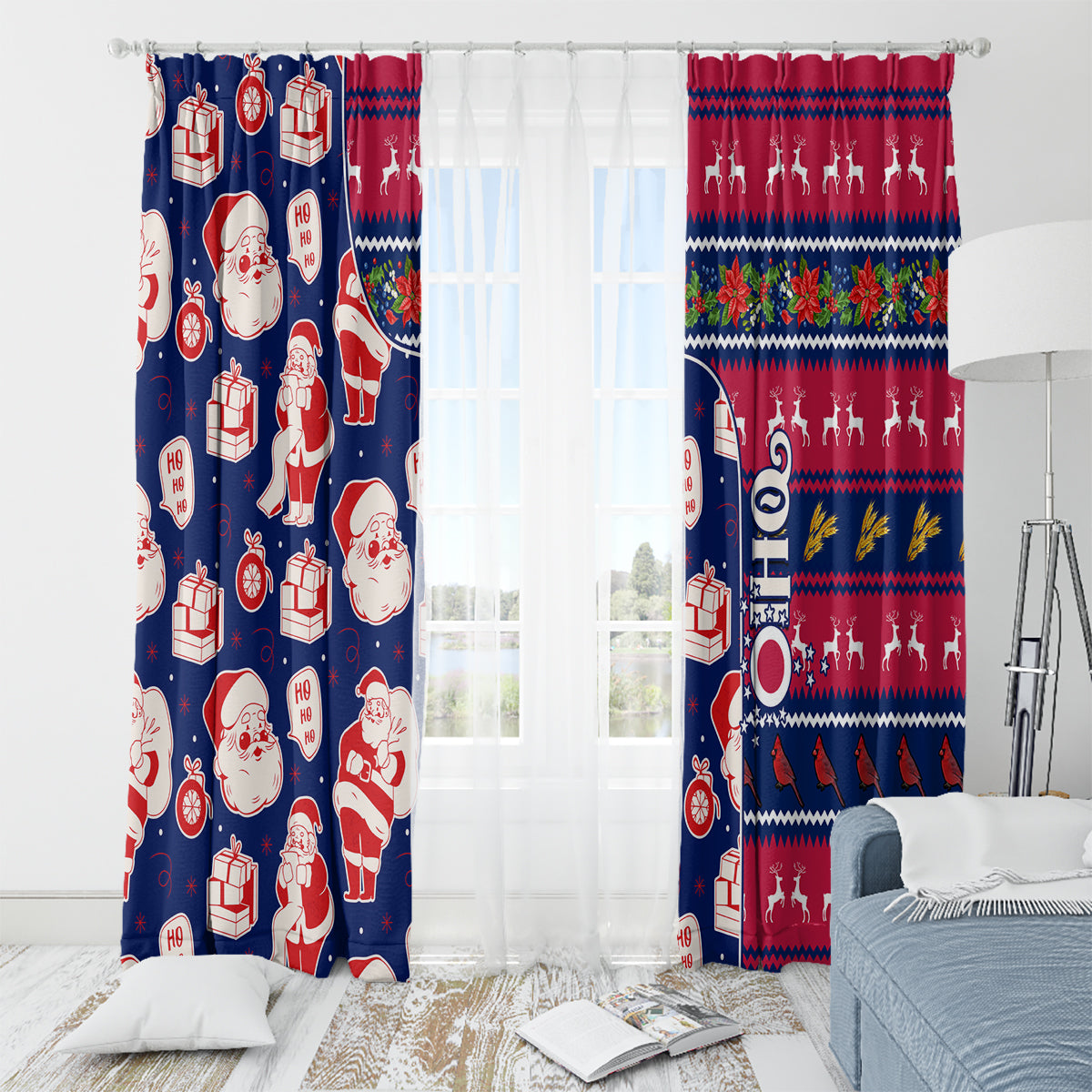 Custom Ohio Christmas Window Curtain Santa Claus Pattern Unique Style - Wonder Print Shop