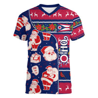 Custom Ohio Christmas Women V Neck T Shirt Santa Claus Pattern Unique Style - Wonder Print Shop