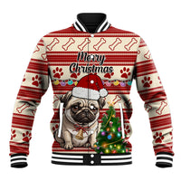 Custom Dog Christmas Baseball Jacket Cute Pug Dog With Xmas Tree - Wonder Print Shop