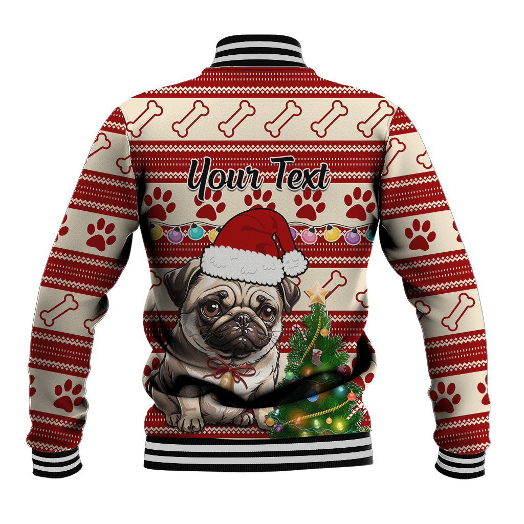 Custom Dog Christmas Baseball Jacket Cute Pug Dog With Xmas Tree - Wonder Print Shop