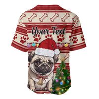 Custom Dog Christmas Baseball Jersey Cute Pug Dog With Xmas Tree - Wonder Print Shop