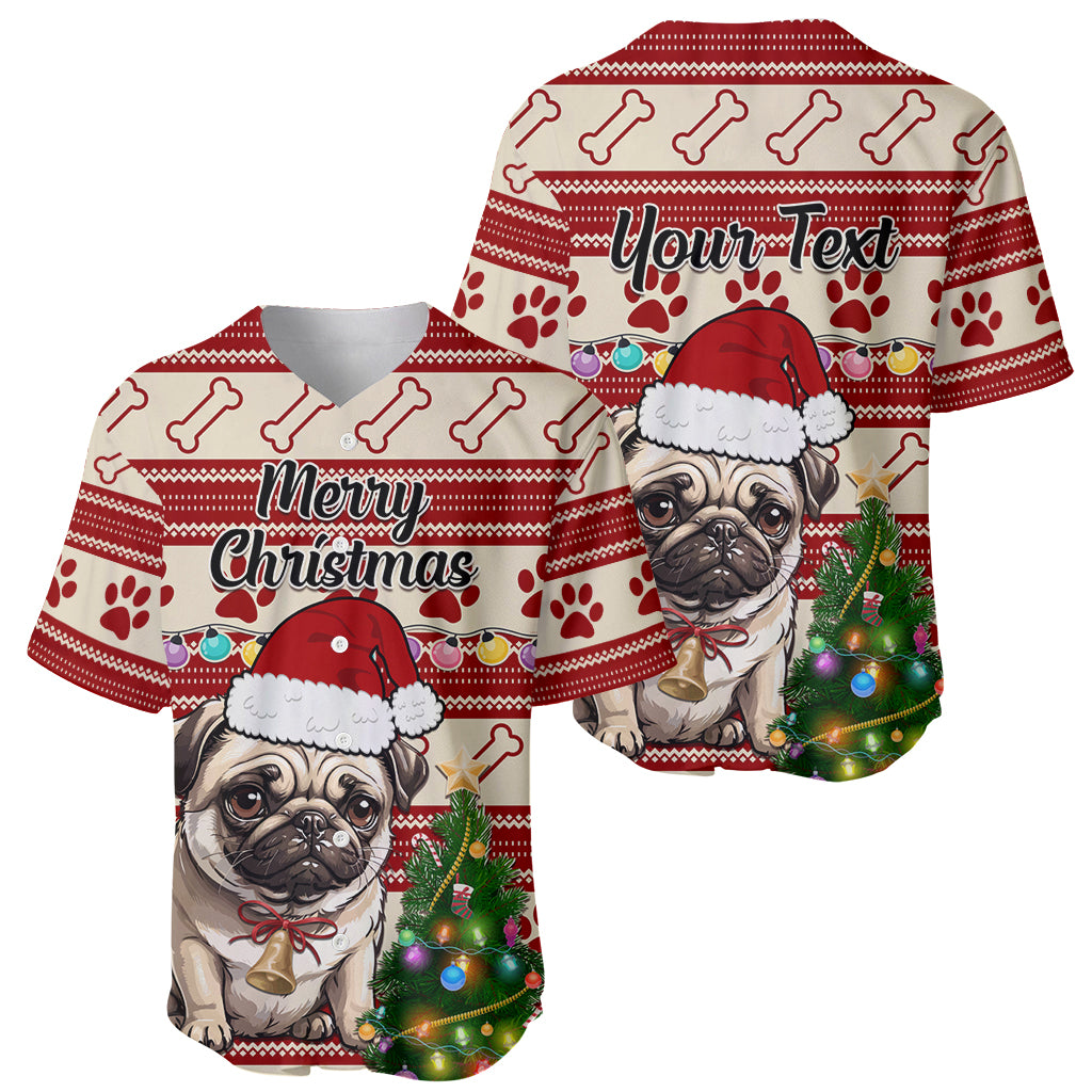 Custom Dog Christmas Baseball Jersey Cute Pug Dog With Xmas Tree - Wonder Print Shop