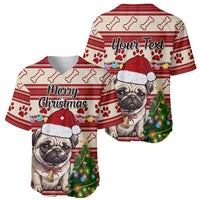 Custom Dog Christmas Baseball Jersey Cute Pug Dog With Xmas Tree - Wonder Print Shop