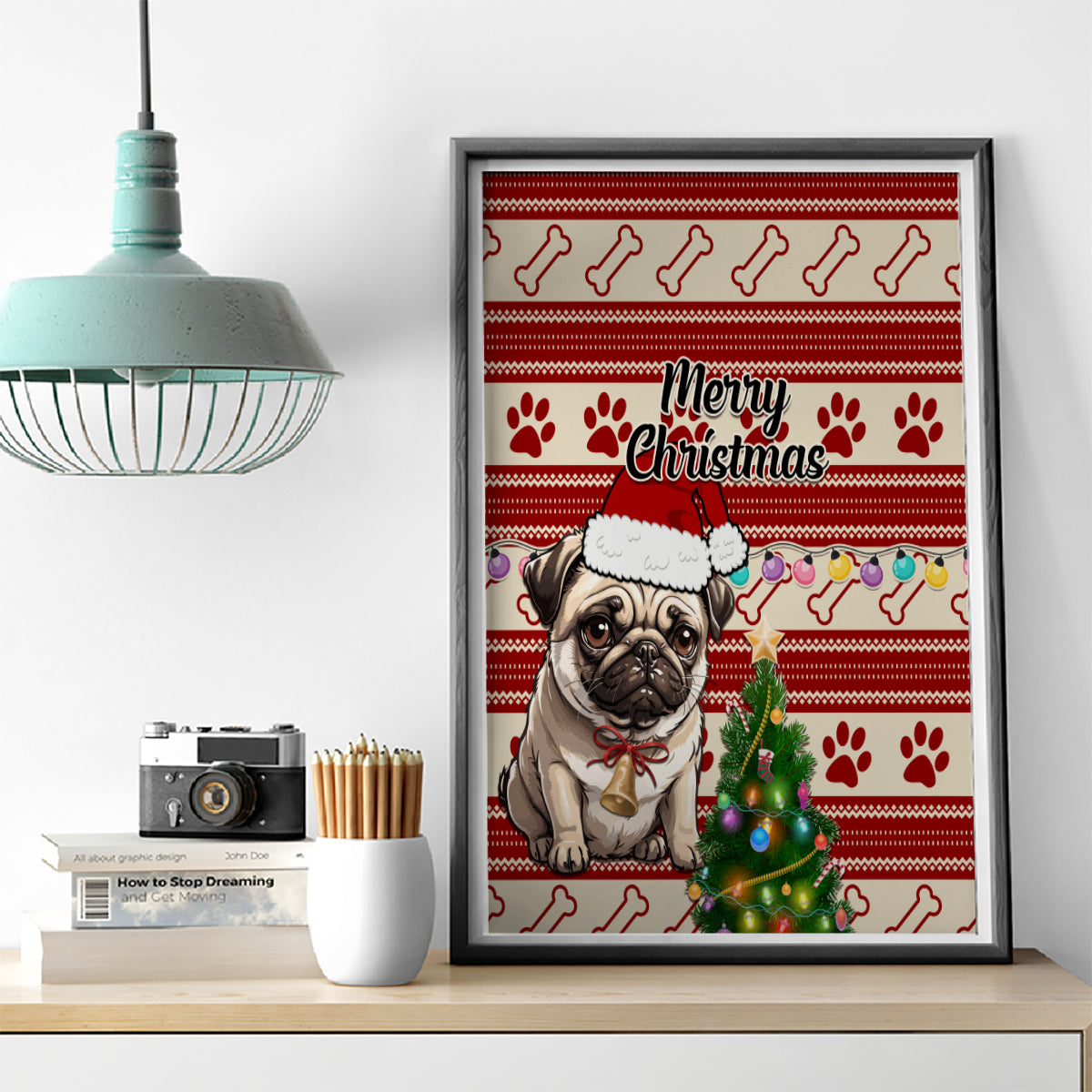 Custom Dog Christmas Canvas Wall Art Cute Pug Dog With Xmas Tree - Wonder Print Shop
