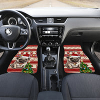 Custom Dog Christmas Car Mats Cute Pug Dog With Xmas Tree - Wonder Print Shop