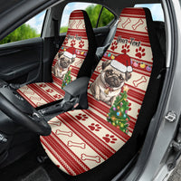 Custom Dog Christmas Car Seat Cover Cute Pug Dog With Xmas Tree - Wonder Print Shop