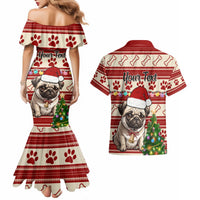 Custom Dog Christmas Couples Matching Mermaid Dress and Hawaiian Shirt Cute Pug Dog With Xmas Tree - Wonder Print Shop