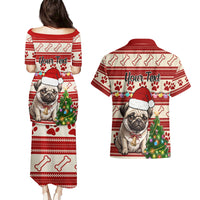Custom Dog Christmas Couples Matching Puletasi Dress and Hawaiian Shirt Cute Pug Dog With Xmas Tree - Wonder Print Shop