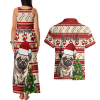 Custom Dog Christmas Couples Matching Tank Maxi Dress and Hawaiian Shirt Cute Pug Dog With Xmas Tree - Wonder Print Shop