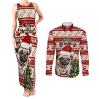 Custom Dog Christmas Couples Matching Tank Maxi Dress and Long Sleeve Button Shirt Cute Pug Dog With Xmas Tree - Wonder Print Shop