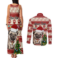 Custom Dog Christmas Couples Matching Tank Maxi Dress and Long Sleeve Button Shirt Cute Pug Dog With Xmas Tree - Wonder Print Shop