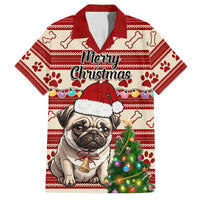 Custom Dog Christmas Family Matching Long Sleeve Bodycon Dress and Hawaiian Shirt Cute Pug Dog With Xmas Tree - Wonder Print Shop