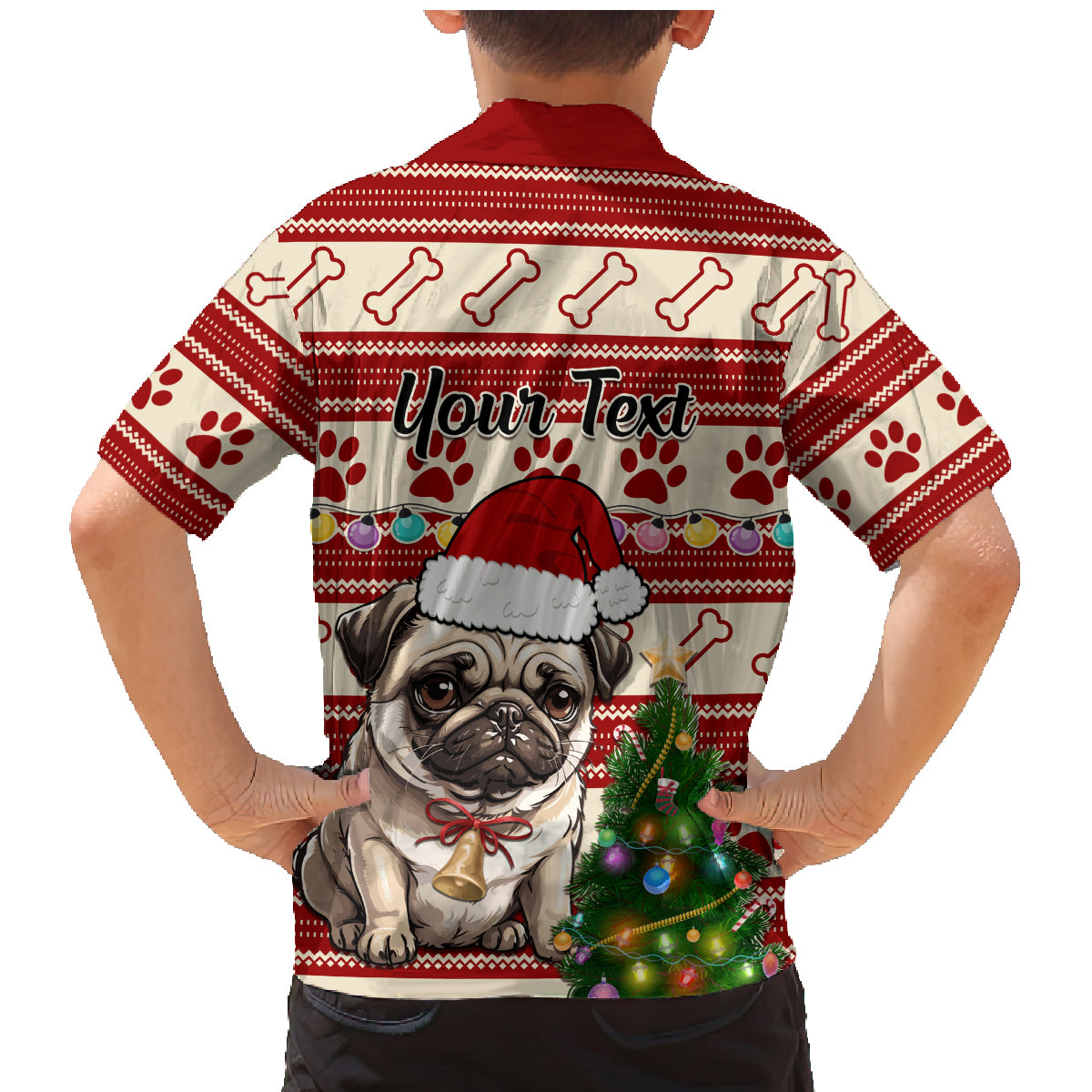 Custom Dog Christmas Family Matching Mermaid Dress and Hawaiian Shirt Cute Pug Dog With Xmas Tree - Wonder Print Shop