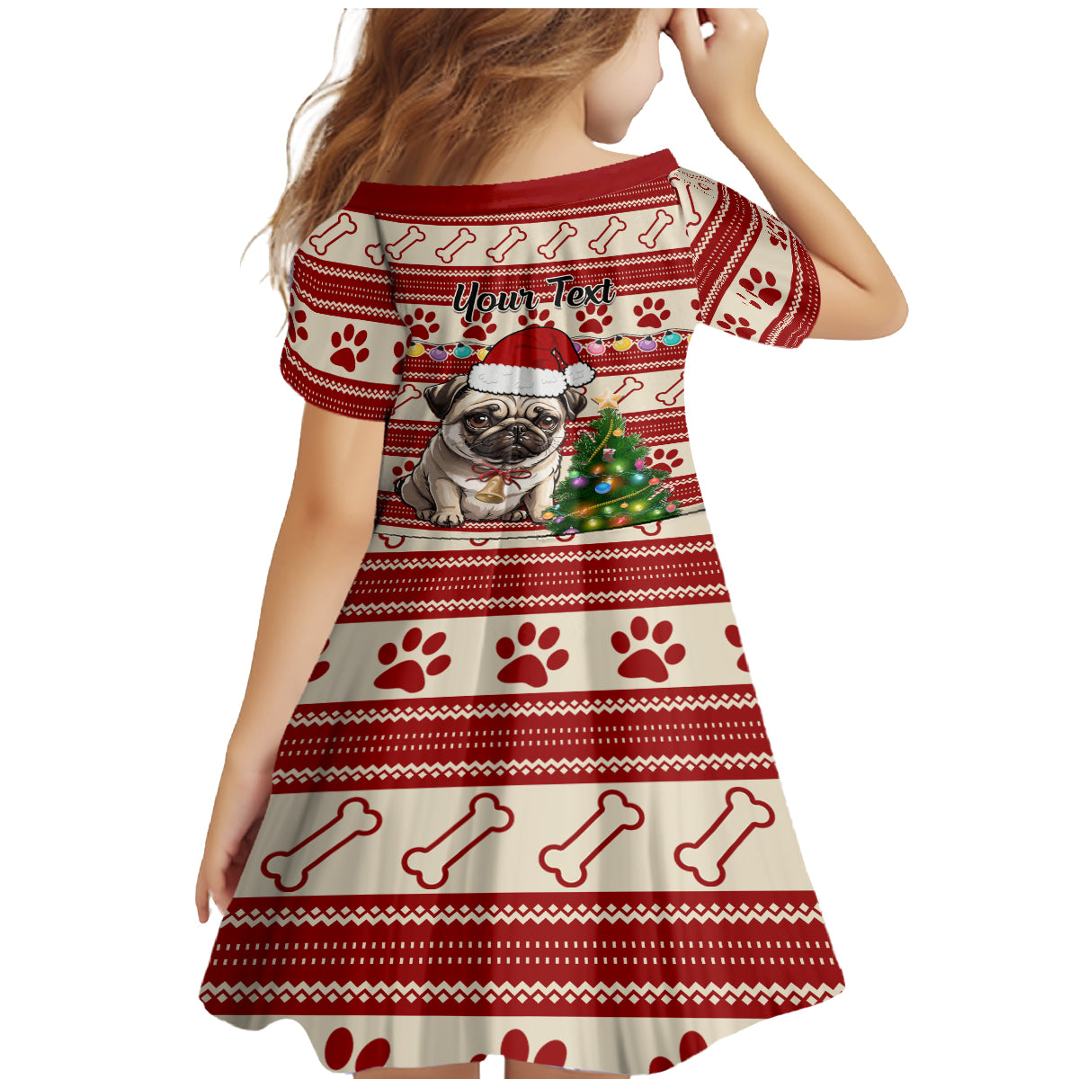 Custom Dog Christmas Family Matching Mermaid Dress and Hawaiian Shirt Cute Pug Dog With Xmas Tree - Wonder Print Shop
