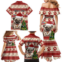 Custom Dog Christmas Family Matching Mermaid Dress and Hawaiian Shirt Cute Pug Dog With Xmas Tree - Wonder Print Shop