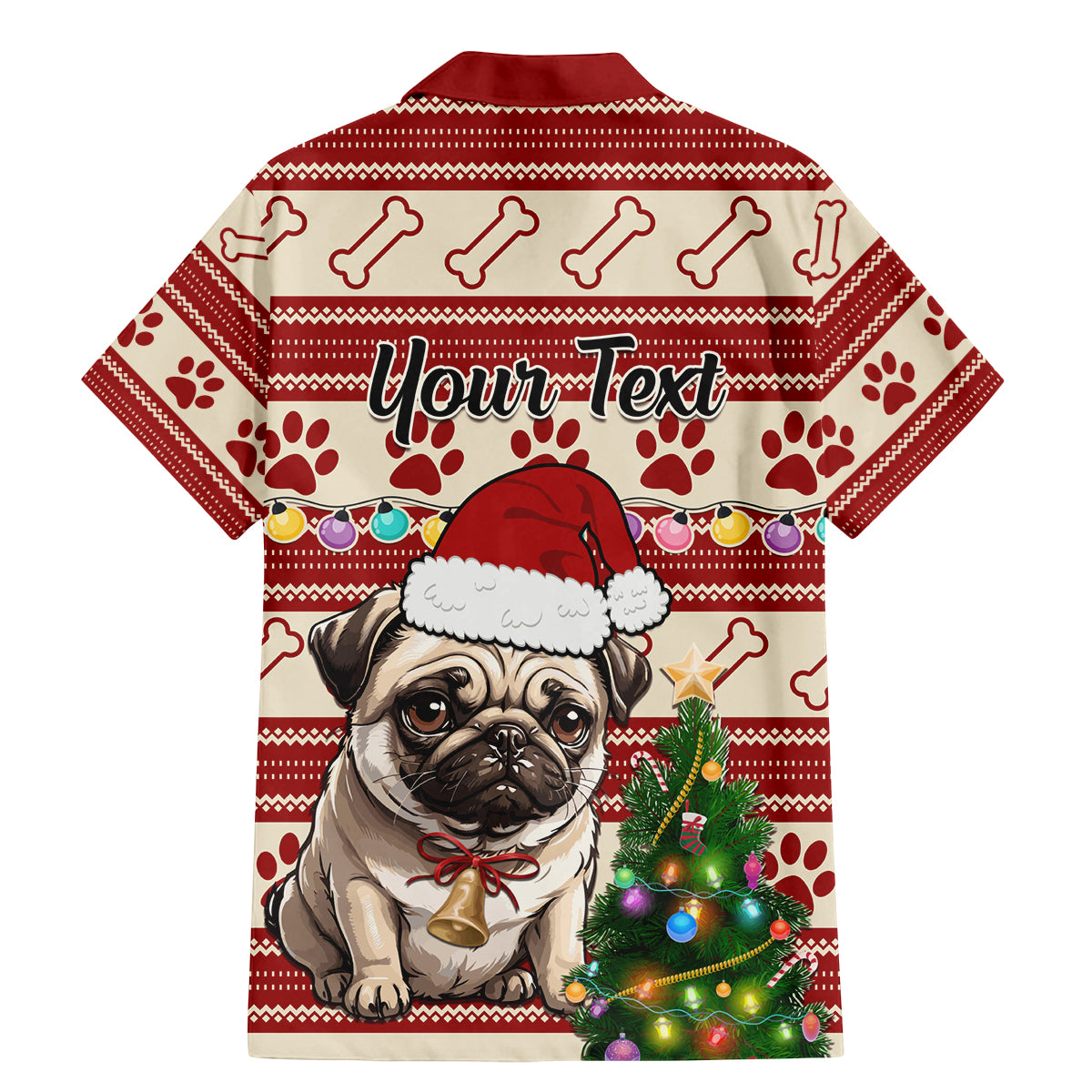 Custom Dog Christmas Family Matching Mermaid Dress and Hawaiian Shirt Cute Pug Dog With Xmas Tree - Wonder Print Shop