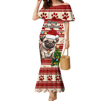 Custom Dog Christmas Family Matching Mermaid Dress and Hawaiian Shirt Cute Pug Dog With Xmas Tree - Wonder Print Shop